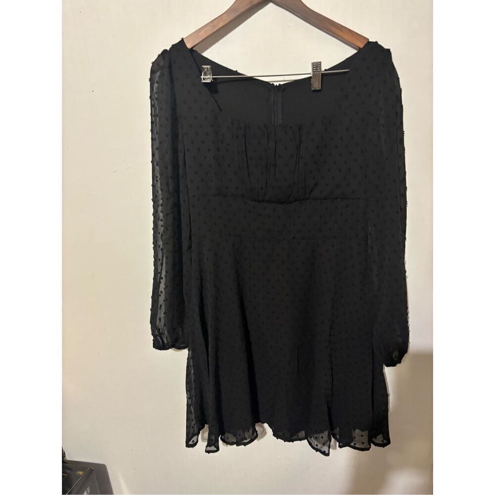 NWOT Lyaner Women's Medium Black Baby Doll 3/4 Sleeve Mini Short Dress